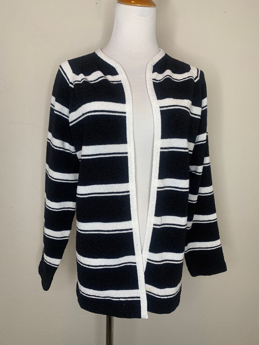 Vintage Black White Striped Open Front Cardigan Sweater Sz Medium?